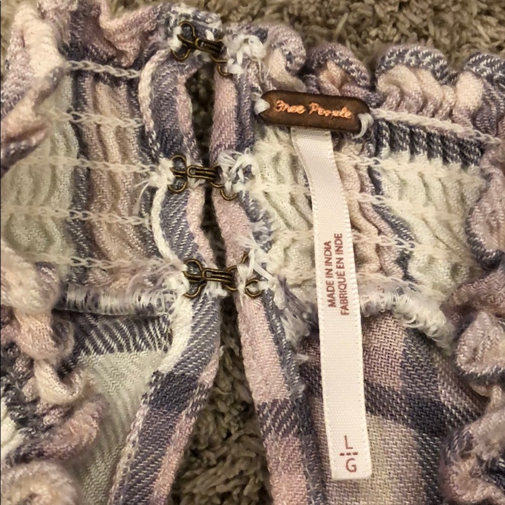 Free People Plaid Mock Neck Ruffle Blouse - Picture 5 of 7